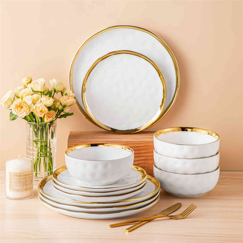 LOVECASA Gold Trim 12 Piece Dinnerware Set - Image 4