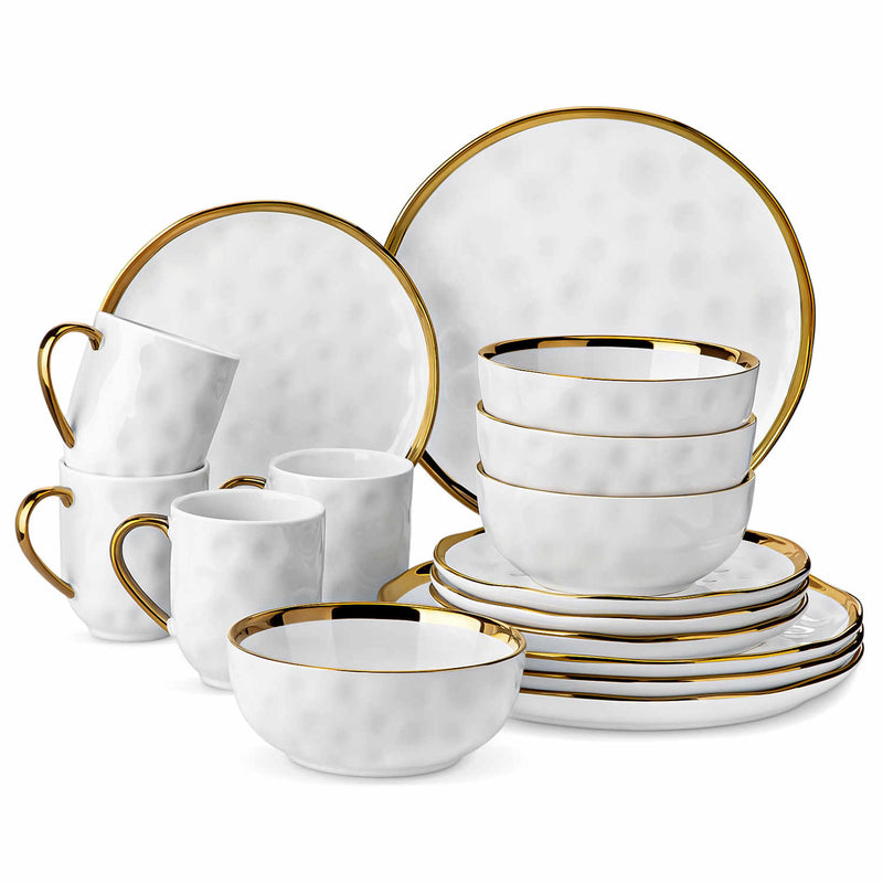 LOVECASA Gold Trim 16 Piece Dinnerware Set