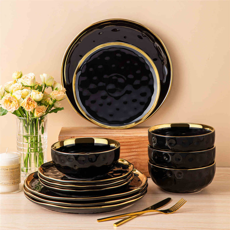 LOVECASA Gold Trim 12 Piece Dinnerware Set - Image 10