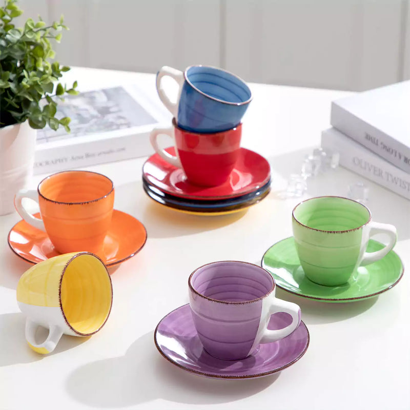 Bonita Multicolor Cups and Saucers Set of 6 - Image 2