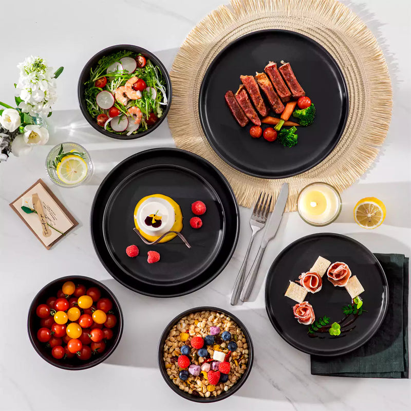 Playa 36 Piece Matte Black Dinnerware Set for 12 - Image 3
