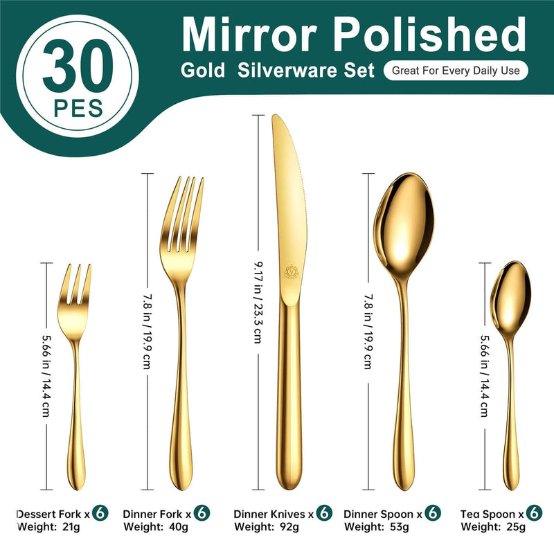 30 Piece Flatware Set Rounded Tip Service for 6 - Image 18