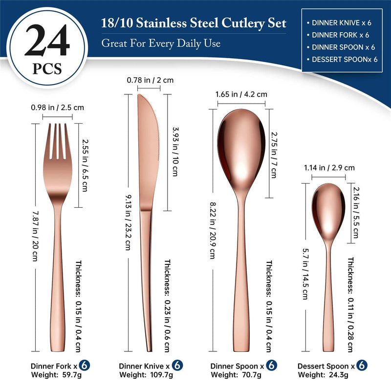 24 Piece Flatware Set Squared Tip Service for 6 - Image 36